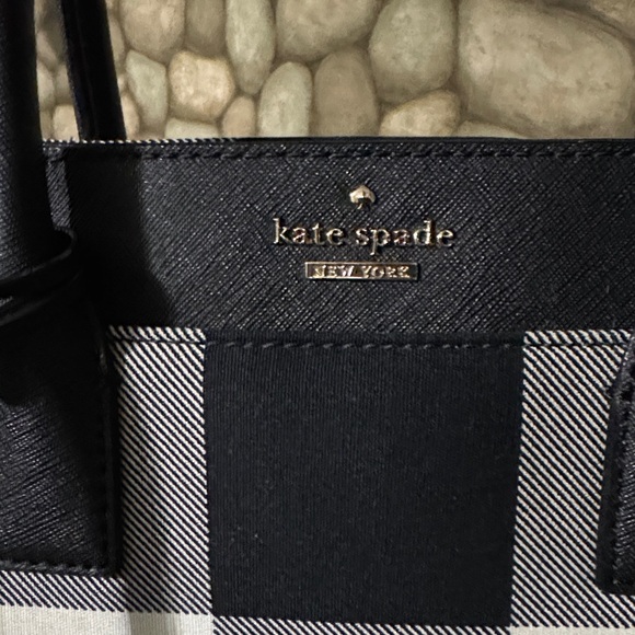 Kate Spade NY Black and White Buffalo Plaid Satchel - Picture 2 of 7